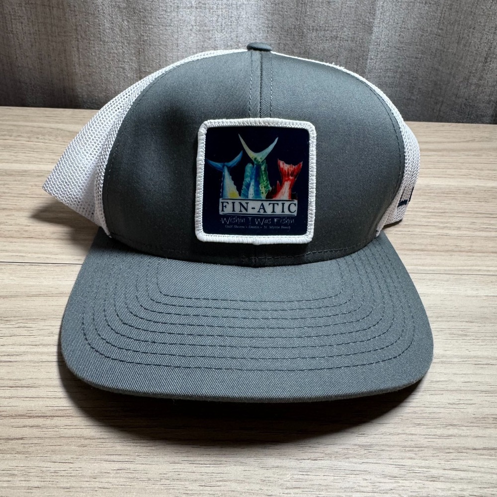 Pacific Headwear Trucker Hat Unisex OSFM Grey White Good Fin-Atic Patch 104C